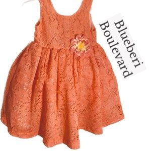Blueberi Boulevard Coral Special Occasion Dress Size 12 Month Lace Flower Accent
